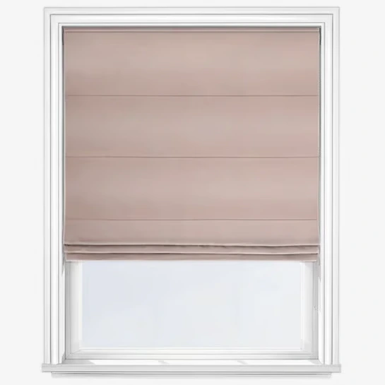 Dusty rose Roman blind in a white window frame