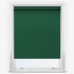 Forest green roller blind in a white window frame