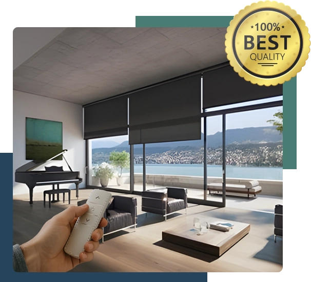 motorized black solar shades on sliding glass doors